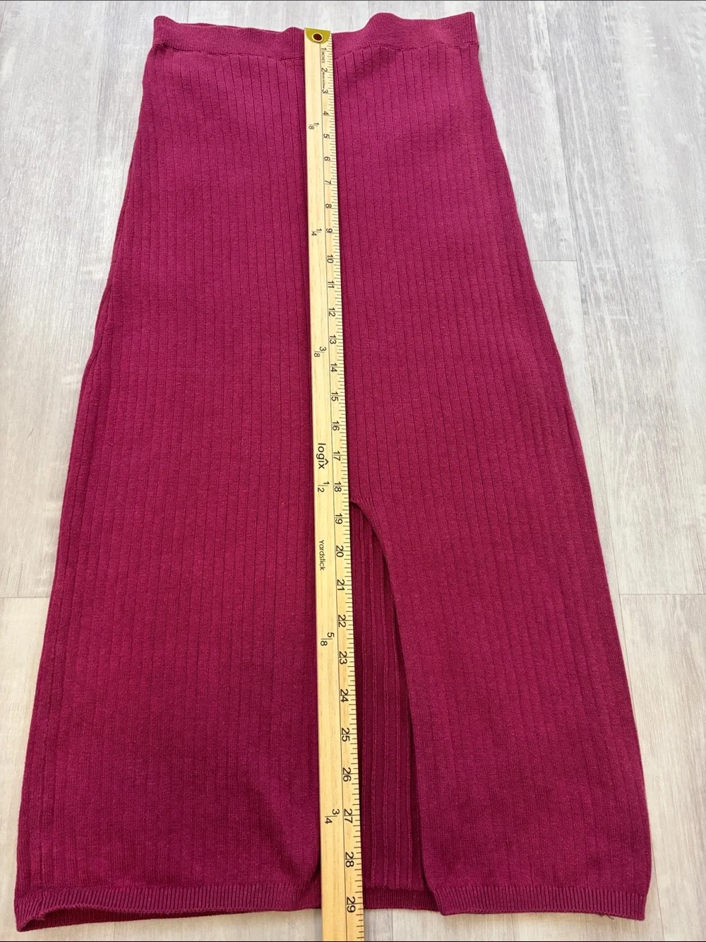 Free People Ribbed Wine-Magenta Midi Skirt with Front Slit Small